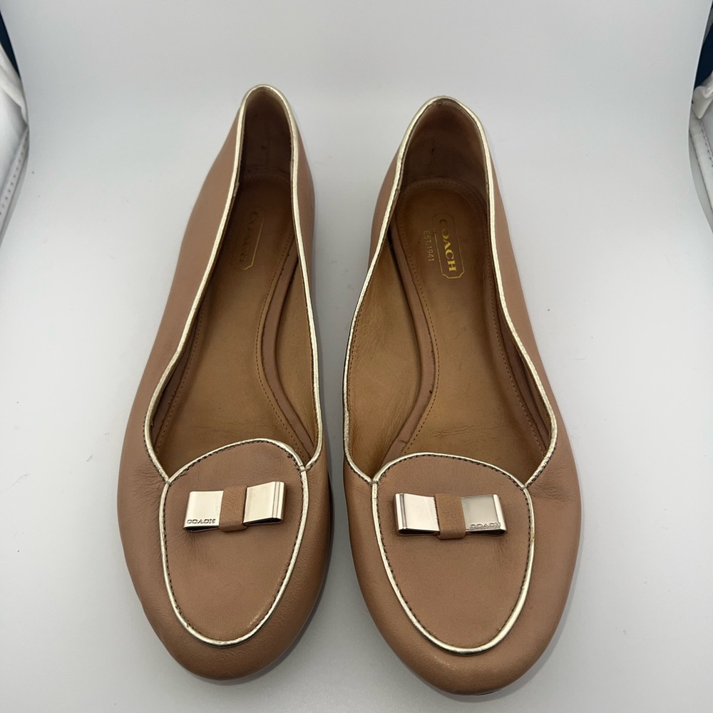 Coach Women's Brown Leather Loafers with Bow Accent